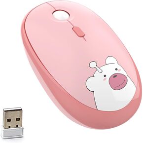 Wireless Compact Silent Mouse with Cute Little Bear Designs, 2.4GHz Plug and Play Wireless Opatical Mouse with USB Nano Receiver for Laptop/PC/Computer