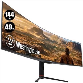 Westinghouse 49 Inch Curved Ultrawide Gaming Monitor, 144Hz, AMD FreeSync Support, Low Motion Blur, R1800 Curve, 3840x1080, for PC Games with Built in Speakers, 2X DisplayPort, 2X HDMI