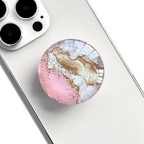 Clear Crystal Collapsible Expandiing Moblile Phone Grip Stand Holder for Smartphones and Tablets Cell Phone Accessory (Gold Pink Marble)