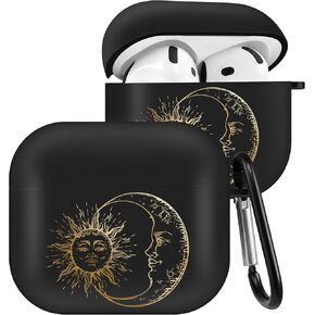 Boaretiu for Airpods 4 Case Cute Cartoon Kawaii - with Keychain Funny Design Cover with Carabiner Fun Cool Shell Stylish for Girls Teens Women Cases for Air pods 4, Sun Moon