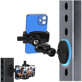 Gym Magnetic Phone Holder for Gym, 2.6" Super Magnet Base Attaches to Metal Surfaces, 360 Rotatable Alloy Arm & Adjustable Clip, Portable Gym Phone Mount for 3.5-7.5" Smartphones