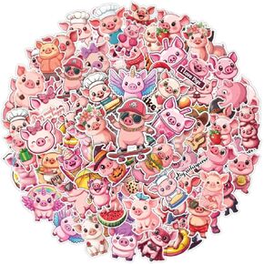 64 PCS Pig Stickers ، Pigs Scrapbook Sticker ملصق مقاوم للماء لزجاجات المياه المحمول أمتعة الكمبيوتر Scrapbooking المراهقين البالغين in Kuwait