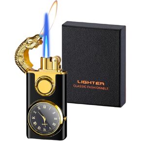 Torch Lighter, Magic Crocodile Dual Flame Lighter with Refillable Butane Design, Windproof Adjustable Soft Flame and Jet Flame,Cool Lighter for Gifts Men Indoor Outdoor (Without Butane)-Black