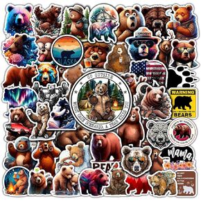 Pack 50 PCS Bear Stickers Funny Wild Animal Waterproof Vinyl Small Decals Bulk Set Decor Laptop Water Bottles Luggage Scrapbooking Helmet for Kids Teens Adults Animals Lovers