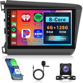 8-Core 6G+128G Car Radio for Honda Civic 2012-2015, Rimoody Car Stereo Android 13 Carplay Android Auto 9 Inch Touchscreen GPS 4G WiFi Bluetooth FM DSP-36 Mirror Link 59-UI Themes AHD Backup Camera