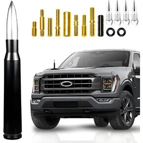 Car Bullet Antenna Set,Truck Exterior Decoration Accessories Radio Antenna Toppers with 4 Tire Valve Caps for Most Cars Antenna Accessories Replacement (Silver)