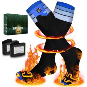 Upgraded Heated Socks for Men Women,7.4V 22.2WH 6000mAh Rechargeable Battery,10H Heating & Full Sole Heating&3-Level Temperature Control for Fishing,Skiing,Camping (Blue, XXX-Large)