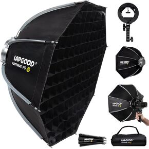 FS60 Softbox 60cm Softboxes, Quick Release Foldable Softbox with Honeycomb Grid, S-Type Flash Bracket, Bowens Mount and Carrying Bag, Soft Box for Studio Photography Video Flash