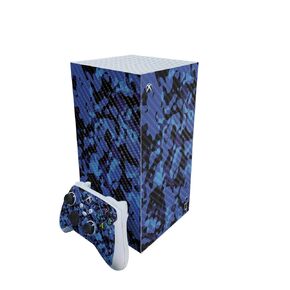 Carbon Fiber Gaming Skin Compatible with Microsoft Xbox Series X Digital Edition Bundle - Blue Modern Camo - Premium 3M Vinyl Protective Wrap Decal Cover | Crafted in The USA by MightySkins