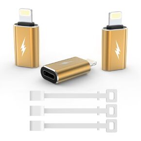 TechMatte USB C Type C to Lightning Adapter [3 Pack] 12W Charging Compatible for iPhone 14 & Previous Models iPad iPod AirPods, Not for Headphones/OTG Android Anti-Lost Holder, Light Yellow