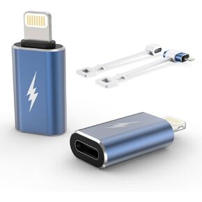 TechMatte USB C Type C to Lightning Adapter [2 Pack] 12W Charging Compatible for iPhone 14 & Previous Models iPad iPod AirPods, Not for Headphones/OTG Android Anti-Lost Holder, Navy Blue