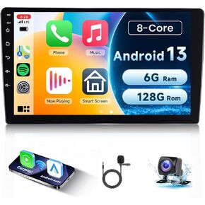 [6G+128G] 8-Core Android Car Stereo 10.1 inch Double DIN Wireless CarPlay&Android Auto Radio, Hodozzy Touch Screen Car Radio with Bluetooth,GPS,WiFi,DSP,AM/RDS/FM Radio MirrorLink,with Backup Camera