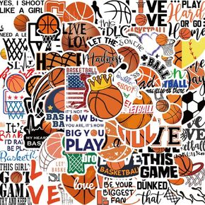 Rejoiety 100Pcs Basketball Stickers,Vinyl Waterproof Sports Basketball Stickers for Water Bottle Laptop Skateboard Phone Guitar Cup Bike Helmet Car Decals,Kids Teens Adults Basketball Stickers
