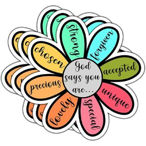 (3pcs) God Says You are Strong Unique Special Flower Sticker Inspirational Quotes Christian Jesus Bible Verse Vinyl Decal Gift Stickers for Tumbler Laptop Kindle Water Bottles Book Phone - Size 3x3