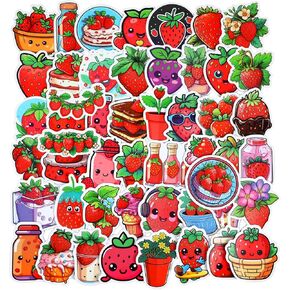 100PCS Cute Strawberry Stickers, Strawberry Stickers for Kids Girls Teens, Strawberry Shortcake Stickers, Waterproof Vinyl Stickers for Water Bottles, Laptop, Phone, Luggage, Scrapbook, Party Supplies