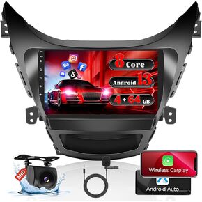 Fuluku【8 Core 4+64GB】 for Hyundai Elantra 2011 2012 2013 Android 13 Car Stereo Carplay Radio with Wireless Carplay Android Auto, 9'' Touch Screen, GPS/WiFi/32EQ DSP/Bluetooth 5.0/SWC/Mic, Backup Cam