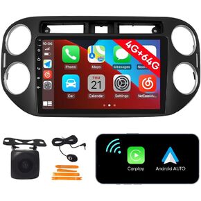 [4G 64G] Android Car Stereo FM Radio Carplay Android Auto 9" Touchscreen Headunit Media Player with Backup Camera for VW Tiguan 2010 2011 2012 2013 2014 2015 2016 2017 2018 2019 2020 2021