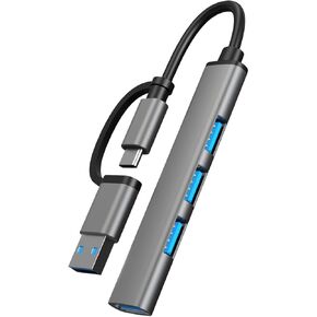 USB-C 4-in-2 Hub, Featuring USB 3.0 and 3 USB 2.0 Ports, Adapter Compatible with USB-C Laptops and Serves as a Dongle for USB Connectivity on MacBook Pro/Air,iPad Pro,iMac,iPhone 15 Pro,Xbox,PS5,XPS