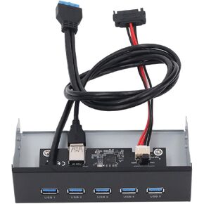 ASHATA USB3.2 GEN1 Front Panel, 5.25 inch 19Pin Front Panel Adapter, 5 Port USB3.2 GEN1 Hub 5.25 inch Optical Drive Front Panel for WIN7 8 10 2003 for OS X for Linux