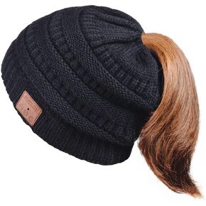 Bluetooth Beanie Hat for Women, Christmas Stocking Stuffer Gifts, Ponytail Cap with Headphones for Women, Specil Design Gifts for Women