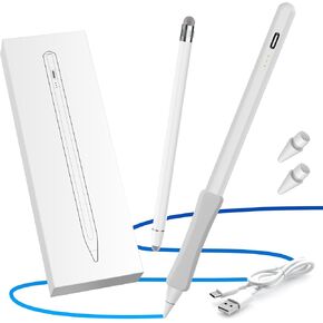 Stylus Pen for iPad, Tilt Drawing & Palm Rejection Stylus Pencil Compatible with Apple iPad 6/7/8/9/10, iPad Mini 5/6, iPad Air 3/4/5, iPad Pro 11''/12.9'', M4/M5, with Pencil Grip & Replacement Tips