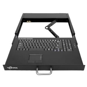 1U Rack Mount Keyboard Touchpad Drawer with USB/PS2 Cable, Industrial Metal Keyboard for 1U Server Rack or Cabinet, 17.32" W x 13.98" D x 1.67" H, Black