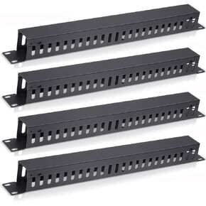 4 Pack 1U Cable Management, Horizontal Rack Mount Cable Manager, 24 Slot Metal, 24 Finger Slots Duct Wire Organizer for 19-Inch Server Rack or Cabinet with Screws