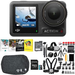 DJI Osmo Action 4 Camera Combo Combo Bundle مع الصور والفيديو والفنون الفنية ، ومجموعة ملحقات الكاميرا 50 في 1 ، وحالة كاميرا مضغوطة مع تخزين وبطاقة microSD 128 جيجابايت (5 عناصر) in Kuwait