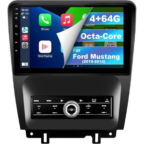 Car Radio Upgrade for 2010-2014 Ford Mustang, 10.1" QLED Android 14.0 Car Stereo with SWC GPS Navi WiFi/4G AM/FM/RDS Bluetooth, Support CarPlay Android Auto(Octa-Core 4GB RAM+64GB ROM)