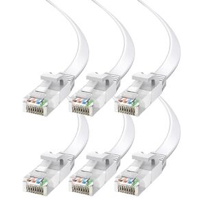 Cat6 Ethernet Cable 1ft, 6-Pack White - Flat High-Speed Network Cables for Gaming, Streaming, Router, Modem, PC, PS5, Xbox - Durable & Space-Saving Design