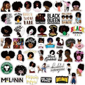 50Pcs Cute Inspirational Black Girl Stickers Vinyl Waterproof Soul Sister Stickers for Water Bottle Laptop Skateboard Car Bumper Computer for Boys Girls Teens (Black)