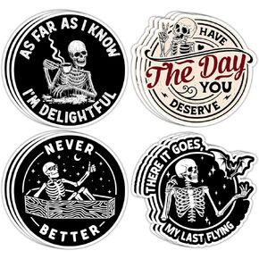 12pcs As Far As I Know I'm Delightful, Funny Skeleton Stickers, Have The Day You Deserve Sticker, Mental Health Awareness Stickers for Laptop Phone Water Bottle Skateboard Car Truck Window or Bumper