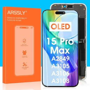 OLED for iPhone 15 Pro Max Screen Replacement for iPhone A2849 LCD Display A3105,A3106,A3108 Digitizer Screen Touch Assembly with Tools(Black)