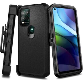 for Motorola Moto G Stylus 5G (2021) Case with Tempered Glass Screen Protector, Belt Clip Holster, Full-Body Protective Heavy Duty Protection 3 Layers Hybrid Shockproof Rugged Case (Black)