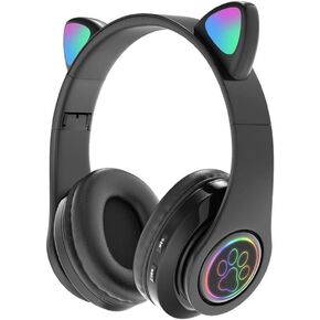 Cat’s Ears LED Bluetooth Headphones, Active Noise Cancelling Headphones, Wireless Headsets Over Ear, 8Hours Playtime, Hi-Fi Stereo, Deep Bass for Music Game DJ (Graphite Black)