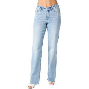 Judy Blue Women's High-Rise V Front Waistband Straight Jeans 82483 (Light Blue, 20 Plus)