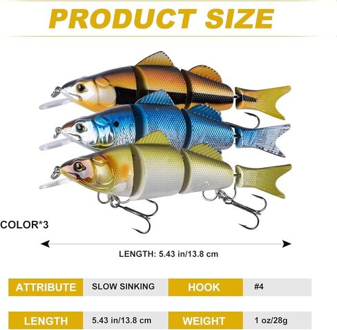 غوتور باس صيد الأسماك ، والسباحة متعددة المفصلات لصيد الأسماك ، والطعم البطيء للسباحة ، وسحر الصيد في المياه العذبة للمياه العذبة ، وسحر السباحة ، طعم السباحة ، 3pcs باس رويس in Kuwait