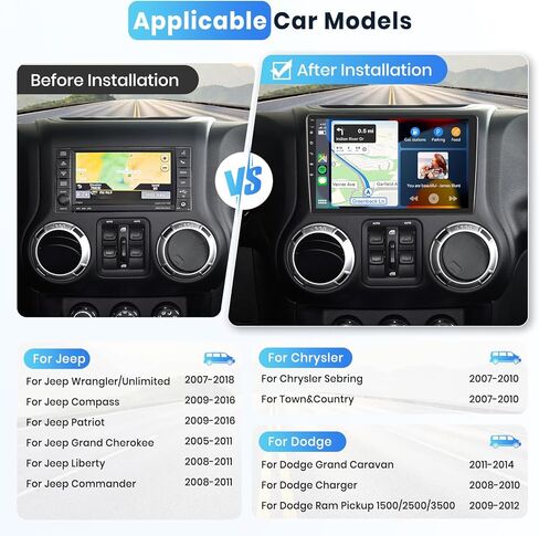8 Core 2g+64g لجيب Wrangler JK Compass Grand Cherokee Dodge Ram Radio ، شاشة تعمل باللمس 10.1 بوصة مع Carplay/Android Auto/GPS/النسخ الاحتياطي in Kuwait