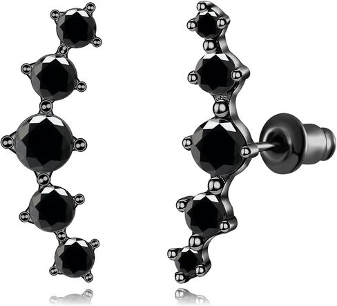 CiNily Ear Crawler Earrings with Purple Cubic Zircon, 14K White Gold Plated Cuff Climber Earrings Small Flat Back Stud Earrings Gem Jewelry Valentine's Day Gifts for Women Girls Hypoallergenic in Saudi Arabia