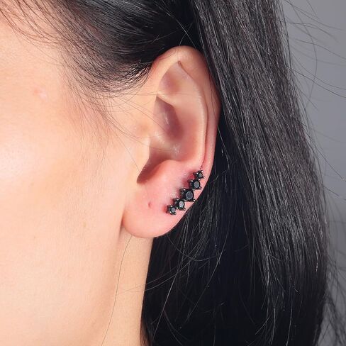 CiNily Ear Crawler Earrings with Purple Cubic Zircon, 14K White Gold Plated Cuff Climber Earrings Small Flat Back Stud Earrings Gem Jewelry Valentine's Day Gifts for Women Girls Hypoallergenic in Saudi Arabia