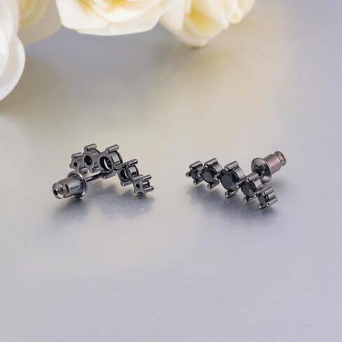 CiNily Ear Crawler Earrings with Purple Cubic Zircon, 14K White Gold Plated Cuff Climber Earrings Small Flat Back Stud Earrings Gem Jewelry Valentine's Day Gifts for Women Girls Hypoallergenic in Saudi Arabia