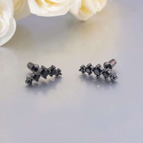 CiNily Ear Crawler Earrings with Purple Cubic Zircon, 14K White Gold Plated Cuff Climber Earrings Small Flat Back Stud Earrings Gem Jewelry Valentine's Day Gifts for Women Girls Hypoallergenic in Saudi Arabia