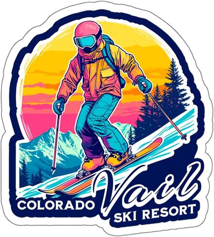 Vail Ski Resort Colorado Sticker ، Proofproof Vinyl Vinyl Small Protect For Bottle Passport Scrapport Scrapbord Protepbloard Skatbloard ، الحجم - 4 ″ × 4 ″ - ID44990 in Saudi Arabia