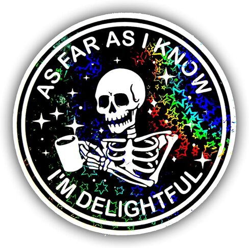 3pcs As Far As I Know I'm Delightful Holographic Stickers, Skeleton Hologrpahic Vinyl Stickers, Skull Holographic Vinyl Water Assistant Sparkly Stickers for Laptop Phone Water Bottle Kindle in Saudi Arabia