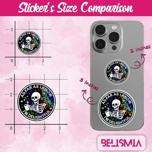 3pcs As Far As I Know I'm Delightful Holographic Stickers, Skeleton Hologrpahic Vinyl Stickers, Skull Holographic Vinyl Water Assistant Sparkly Stickers for Laptop Phone Water Bottle Kindle in Saudi Arabia