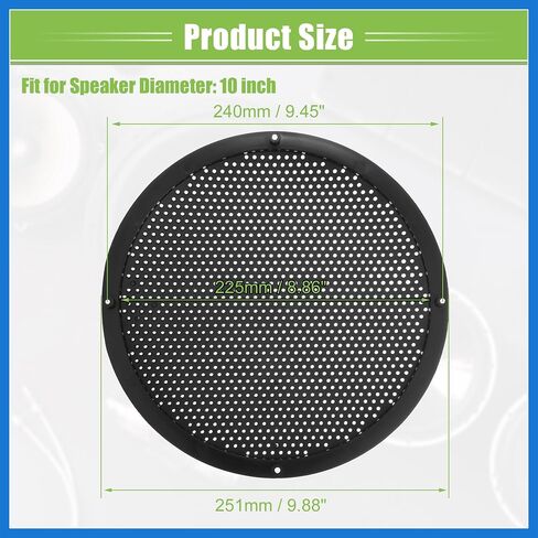 Universal 10" Car Speaker Grills Cover Mesh Round 10 Inch Audio Subwoofer Protective Case with Mounting Screws ABS Black - Pack of 4 Auto Accessories in Saudi Arabia