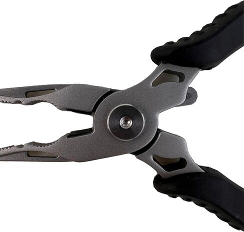 FLP05 Fishing Pliers - 13cm Long Tungsten Steel Pliers with Stainless Steel Body, Anti-Slip TPR Grip, Self-Locking and Rebound Device, Special Slot for Lost Rope, Hook Holes in Saudi Arabia