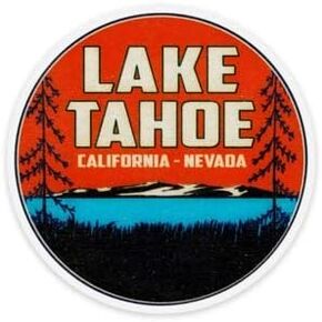 ملصق من الفينيل مقاس 3 بوصات من Lake Tahoe California Nevada بتصميم عتيق وممتص للصدمات للكمبيوتر المحمول