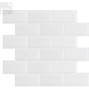 Tic Tac Tiles 12"x 12" Peel and Stick Self Adhesive Removable Stick On Kitchen Backsplash Bathroom 3D Wall Sticker Wallpaper Tiles in White Subway Designs (Subway Mono White, 5 sheets)
