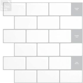 Tic Tac Tiles 12"x 12" Peel and Stick Self Adhesive Removable Stick On Kitchen Backsplash Bathroom 3D Wall Sticker Wallpaper Tiles in White Subway Designs (Subway Mono White, 5 sheets)